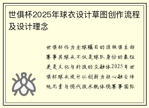 世俱杯2025年球衣设计草图创作流程及设计理念
